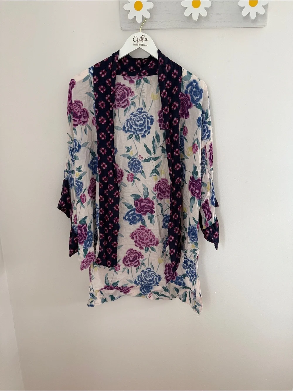Floral Kimono Cardigan in Navy, Purple & Blue Medina one size
